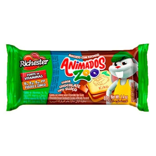BISCOITO QUAD. ANIMADOS ZOO CHOCOLATE 40G
